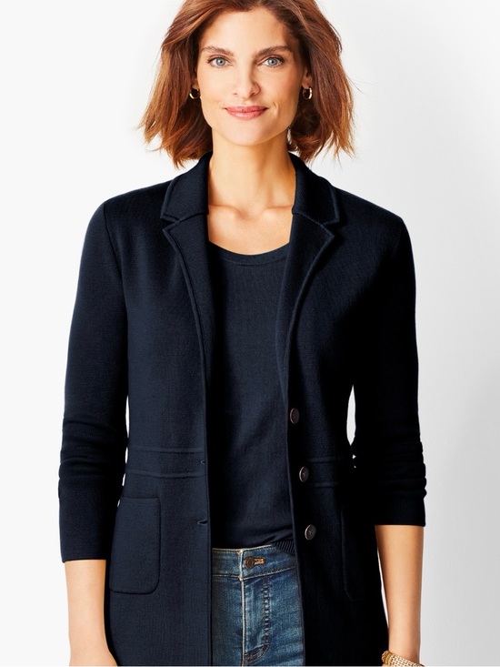 Talbots Sweaters - Talbots Pure Merino Wool Navy Blazer-Style Knit Cardigan